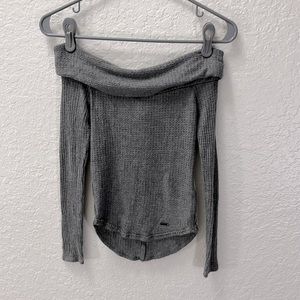 Hollister XS Heather Gray Off Shoulder Stretchy Waffle Long Sleeve Sweater